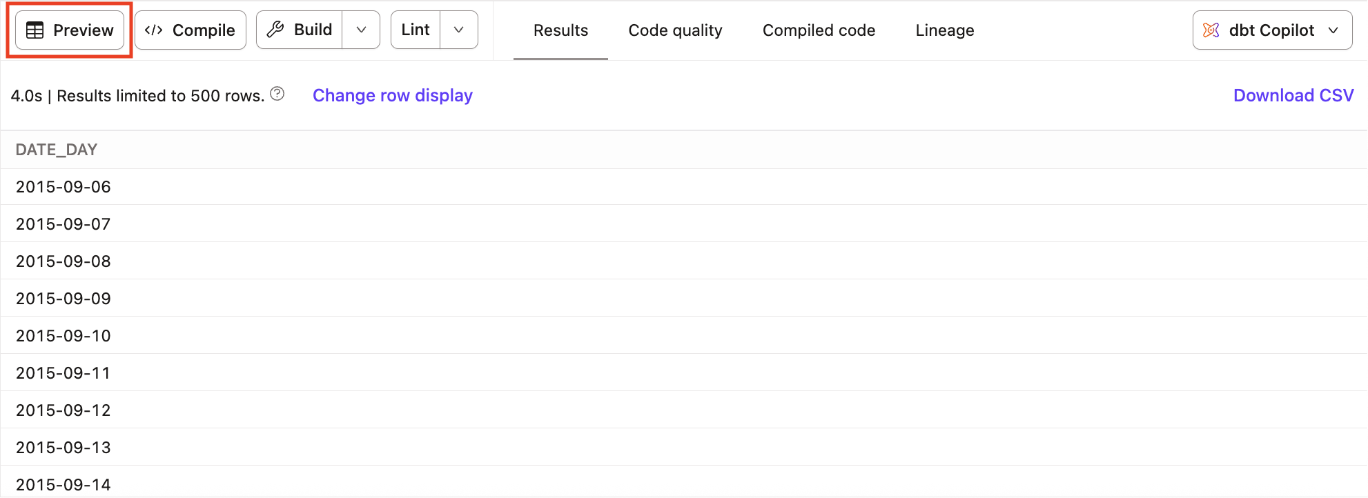 Preview the time spine model in the Studio IDE